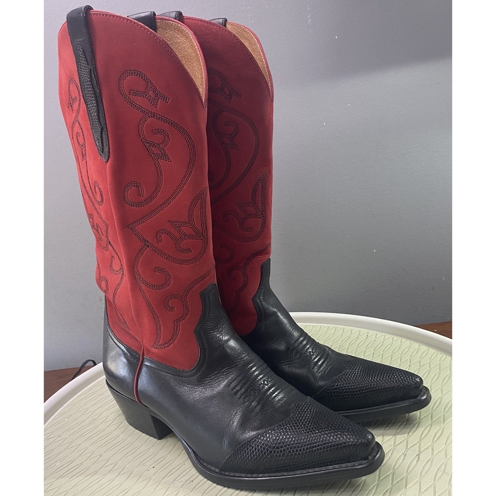 Nine West Vintage Women 90s Leather Red Black Cowboy Boots Western Cowgirl 7.5 M